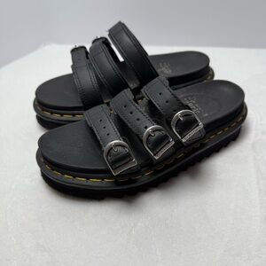Dr. Martens Black Blaire Slide Sandals with Silver Buckles